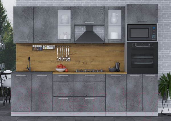 Изображение товара Кухонный гарнитур Интерлиния Мила 2.8 ВТ (бетон портленд/бетон портленд/дуб бунратти)