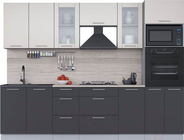 Изображение товара Кухонный гарнитур Интерлиния Мила 2.8 ВТ (персидский жемчуг/антрацит/травертин серый)