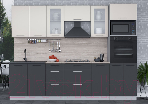 Изображение товара Кухонный гарнитур Интерлиния Мила 2.8 ВТ (персидский жемчуг/антрацит/травертин серый)