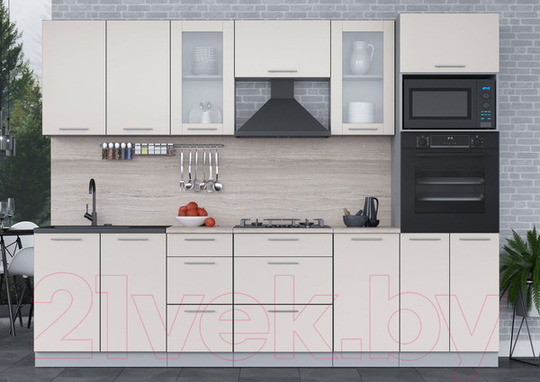 Изображение товара Кухонный гарнитур Интерлиния Мила 2.8 ВТ (персидский жемчуг/персидский жемчуг/травертин серый)