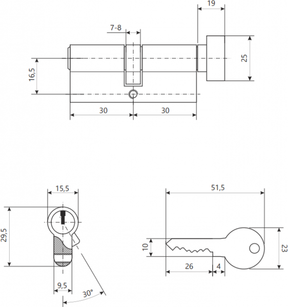 Изображение товара Цилиндровый механизм замка Avers LL-60-C-G