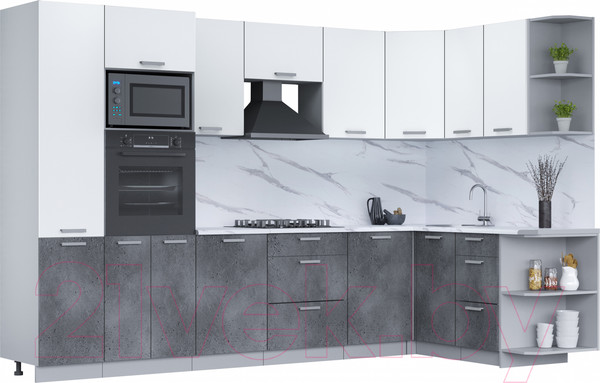 Изображение товара Кухонный гарнитур Интерлиния Мила Лайт 1.68x3.2 правая (белый платинум/бетон портленд/белый гранит)