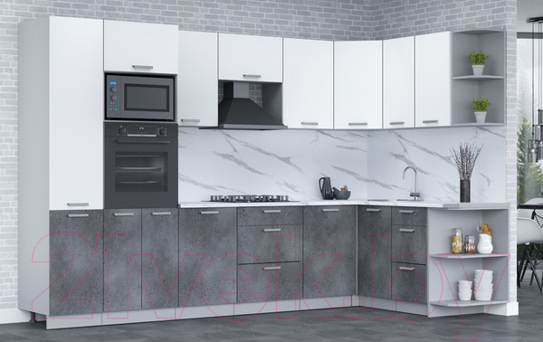 Изображение товара Кухонный гарнитур Интерлиния Мила Лайт 1.68x3.2 правая (белый платинум/бетон портленд/белый гранит)