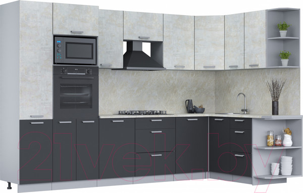 Изображение товара Кухонный гарнитур Интерлиния Мила Лайт 1.68x3.2 правая (бетон лайт/антрацит/опал светлый)