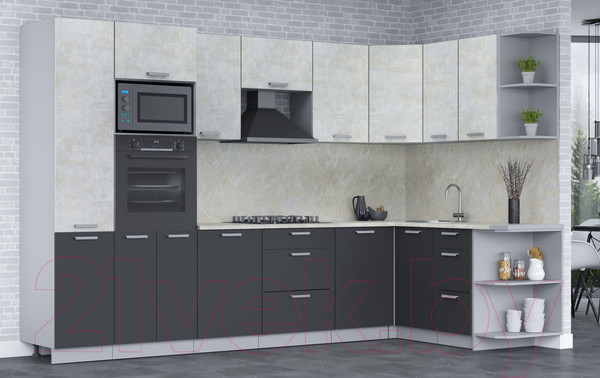 Изображение товара Кухонный гарнитур Интерлиния Мила Лайт 1.68x3.2 правая (бетон лайт/антрацит/опал светлый)