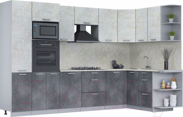 Изображение товара Кухонный гарнитур Интерлиния Мила Лайт 1.68x3.2 правая (бетон лайт/бетон портленд/опал светлый)