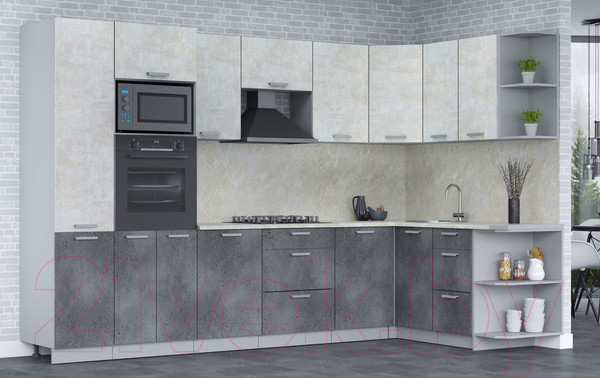 Изображение товара Кухонный гарнитур Интерлиния Мила Лайт 1.68x3.2 правая (бетон лайт/бетон портленд/опал светлый)