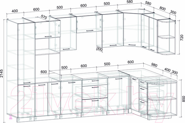 Изображение товара Кухонный гарнитур Интерлиния Мила Лайт 1.68x3.2 правая (бетон лайт/дуб золотой/опал светлый)