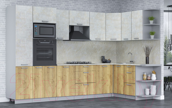 Изображение товара Кухонный гарнитур Интерлиния Мила Лайт 1.68x3.2 правая (бетон лайт/дуб золотой/опал светлый)