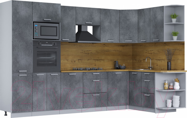 Изображение товара Кухонный гарнитур Интерлиния Мила Лайт 1.68x3.2 правая (бетон потленд/бетон портленд/дуб бунратти)