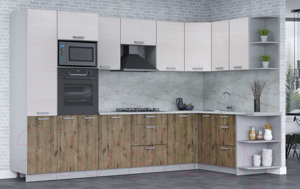 Изображение товара Кухонный гарнитур Интерлиния Мила Лайт 1.68x3.2 правая (вудлайн кремовый/дуб веллингтон/серый каспий)