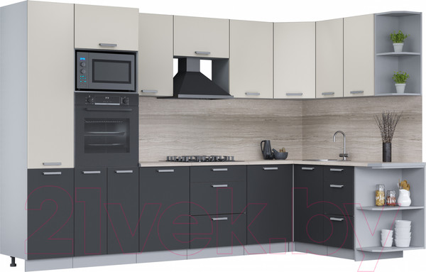 Изображение товара Кухонный гарнитур Интерлиния Мила Лайт 1.68x3.2 правая (персидский жемчуг/антрацит/травертин серый)