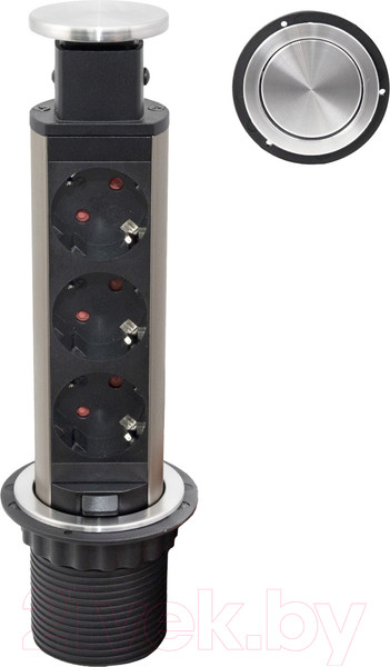 Изображение товара Блок розеточный AKS Nova Vulcan выдвижной (3 розетки, шлифованная сталь)