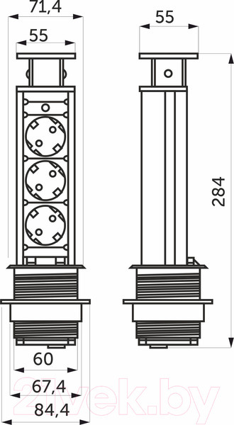Изображение товара Блок розеточный AKS Nova Vulcan выдвижной (3 розетки, шлифованная сталь)