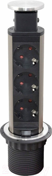 Изображение товара Блок розеточный AKS Nova Vulcan выдвижной (3 розетки, шлифованная сталь)