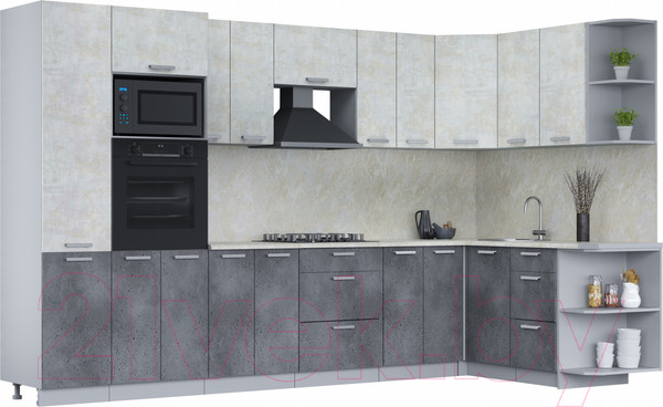 Изображение товара Кухонный гарнитур Интерлиния Мила Лайт 1.68x3.4 правая (бетон лайт/бетон портленд/опал светлый)