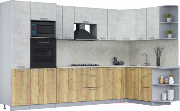 Изображение товара Кухонный гарнитур Интерлиния Мила Лайт 1.68x3.4 правая (бетон лайт/дуб золотой/опал светлый)