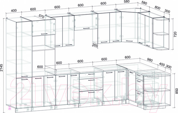 Изображение товара Кухонный гарнитур Интерлиния Мила Лайт 1.68x3.4 правая (персидский жемчуг/бетон портленд/серый каспий)