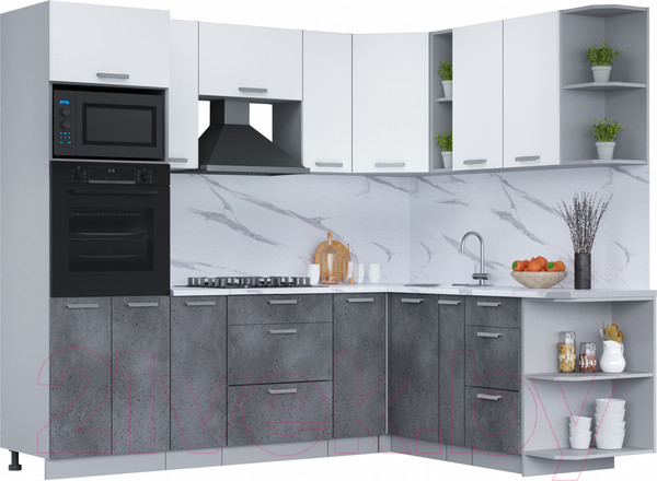 Изображение товара Кухонный гарнитур Интерлиния Мила Лайт 1.88x2.4 правая (белый платинум/бетон портленд/белый гранит)