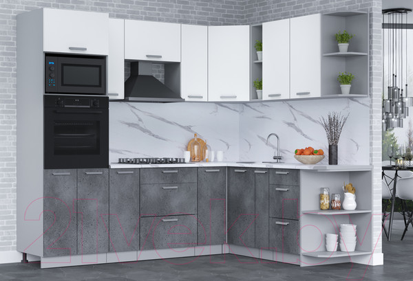 Изображение товара Кухонный гарнитур Интерлиния Мила Лайт 1.88x2.4 правая (белый платинум/бетон портленд/белый гранит)