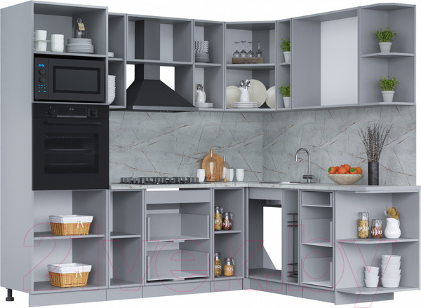 Изображение товара Кухонный гарнитур Интерлиния Мила Лайт 1.88x2.4 правая (белый платинум/бетон портленд/белый гранит)