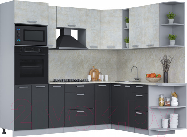 Изображение товара Кухонный гарнитур Интерлиния Мила Лайт 1.88x2.4 правая (бетон лайт/антрацит/опал светлый)