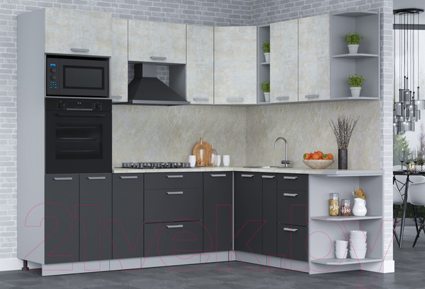 Изображение товара Кухонный гарнитур Интерлиния Мила Лайт 1.88x2.4 правая (бетон лайт/антрацит/опал светлый)