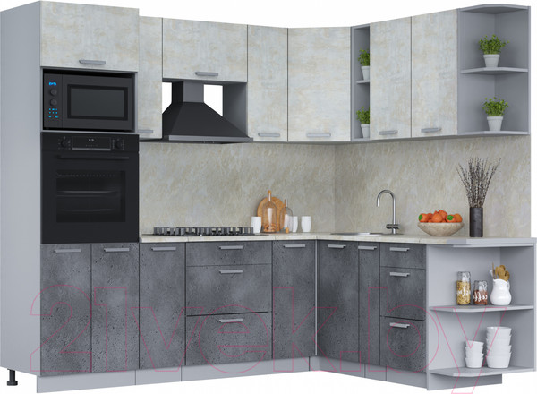 Изображение товара Кухонный гарнитур Интерлиния Мила Лайт 1.88x2.4 правая (бетон лайт/бетон портленд/опал светлый)