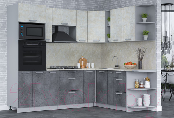 Изображение товара Кухонный гарнитур Интерлиния Мила Лайт 1.88x2.4 правая (бетон лайт/бетон портленд/опал светлый)