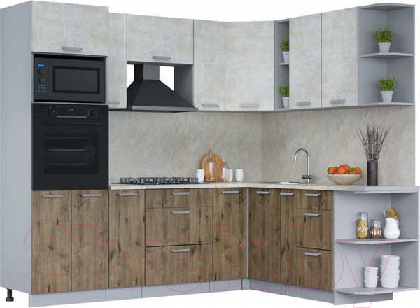 Изображение товара Кухонный гарнитур Интерлиния Мила Лайт 1.88x2.4 правая (бетон лайт/дуб веллингтон/опал светлый)