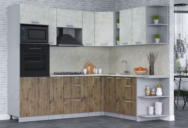 Изображение товара Кухонный гарнитур Интерлиния Мила Лайт 1.88x2.4 правая (бетон лайт/дуб веллингтон/опал светлый)