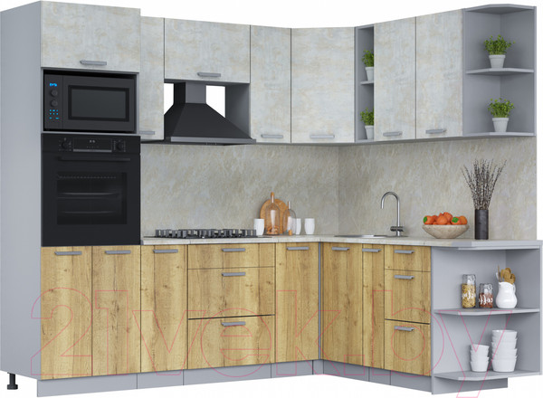 Изображение товара Кухонный гарнитур Интерлиния Мила Лайт 1.88x2.4 правая (бетон лайт/дуб золотой/опал светлый)