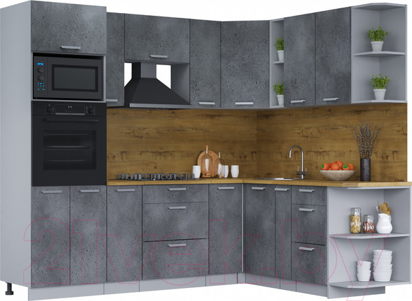 Изображение товара Кухонный гарнитур Интерлиния Мила Лайт 1.88x2.4 правая (бетон потленд/бетон портленд/дуб бунратти)