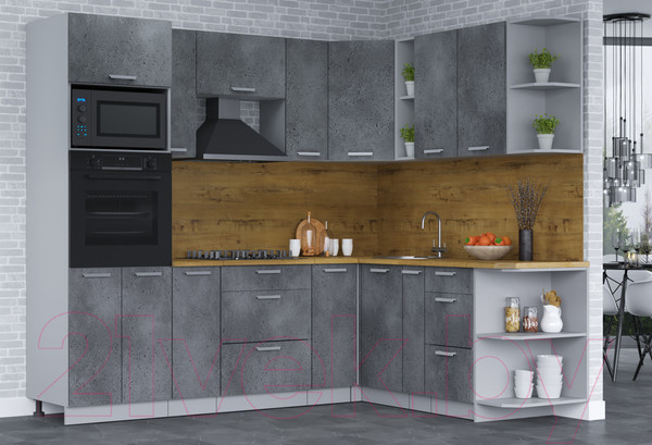 Изображение товара Кухонный гарнитур Интерлиния Мила Лайт 1.88x2.4 правая (бетон потленд/бетон портленд/дуб бунратти)