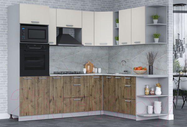 Изображение товара Кухонный гарнитур Интерлиния Мила Лайт 1.88x2.4 правая (персидский жемчуг/дуб веллингтон/серый каспий)