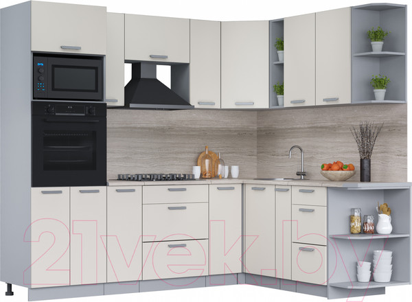 Изображение товара Кухонный гарнитур Интерлиния Мила Лайт 1.88x2.4 правая (персидский жемчуг/перс. жемчуг/травертин серый)