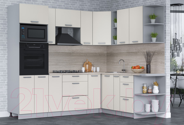 Изображение товара Кухонный гарнитур Интерлиния Мила Лайт 1.88x2.4 правая (персидский жемчуг/перс. жемчуг/травертин серый)