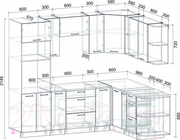Изображение товара Кухонный гарнитур Интерлиния Мила Лайт 1.88x2.4 правая (персидский жемчуг/перс. жемчуг/травертин серый)