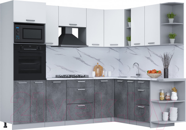 Изображение товара Кухонный гарнитур Интерлиния Мила Лайт 1.88x2.6 правая (белый платинум/бетон портленд/белый гранит)