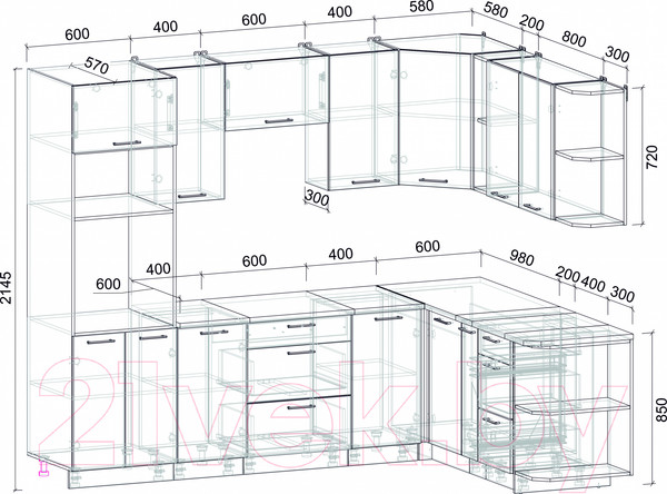 Изображение товара Кухонный гарнитур Интерлиния Мила Лайт 1.88x2.6 правая (белый платинум/бетон портленд/белый гранит)