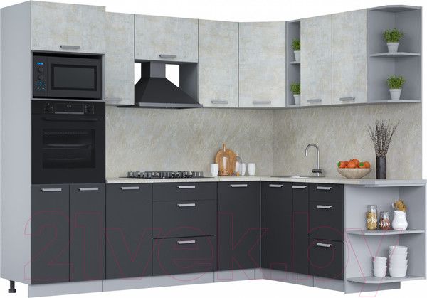 Изображение товара Кухонный гарнитур Интерлиния Мила Лайт 1.88x2.6 правая (бетон лайт/антрацит/опал светлый)