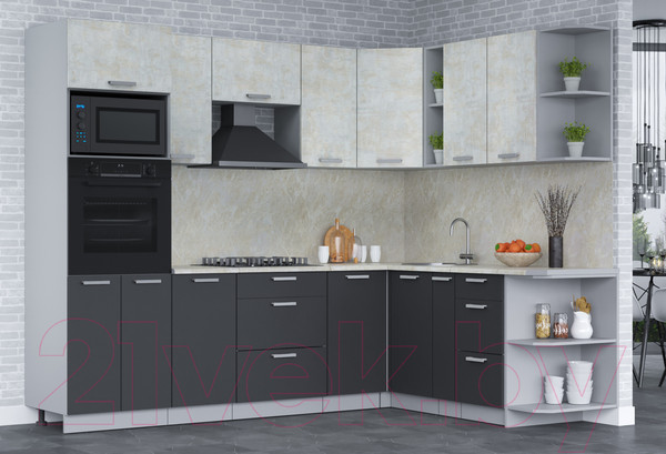 Изображение товара Кухонный гарнитур Интерлиния Мила Лайт 1.88x2.6 правая (бетон лайт/антрацит/опал светлый)