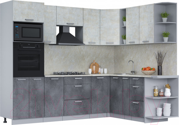 Изображение товара Кухонный гарнитур Интерлиния Мила Лайт 1.88x2.6 правая (бетон лайт/бетон портленд/опал светлый)