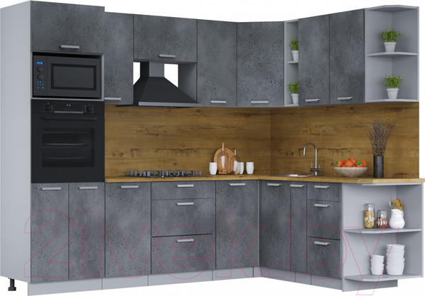 Изображение товара Кухонный гарнитур Интерлиния Мила Лайт 1.88x2.6 правая (бетон потленд/бетон портленд/дуб бунратти)