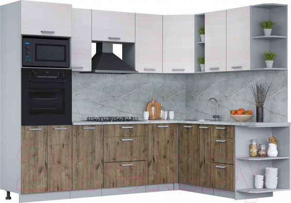 Изображение товара Кухонный гарнитур Интерлиния Мила Лайт 1.88x2.6 правая (вудлайн кремовый/дуб веллингтон/серый каспий)