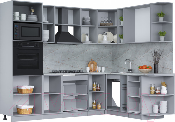 Изображение товара Кухонный гарнитур Интерлиния Мила Лайт 1.88x2.6 правая (персидский жемчуг/персидский жемчуг/травертин серый)