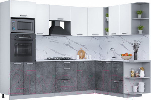 Изображение товара Кухонный гарнитур Интерлиния Мила Лайт 1.88x2.8 правая (белый платинум/бетон портленд/белый гранит)