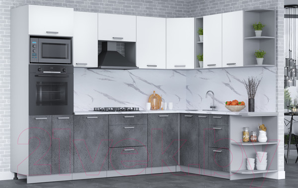 Изображение товара Кухонный гарнитур Интерлиния Мила Лайт 1.88x2.8 правая (белый платинум/бетон портленд/белый гранит)