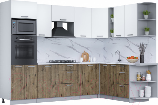 Изображение товара Кухонный гарнитур Интерлиния Мила Лайт 1.88x2.8 правая (белый платинум/дуб веллингтон/белый гранит)