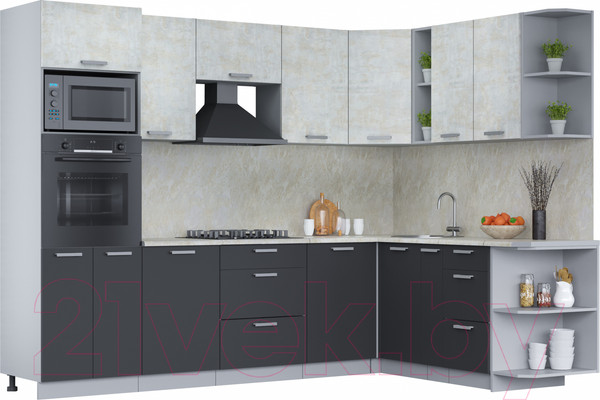 Изображение товара Кухонный гарнитур Интерлиния Мила Лайт 1.88x2.8 правая (бетон лайт/антрацит/опал светлый)